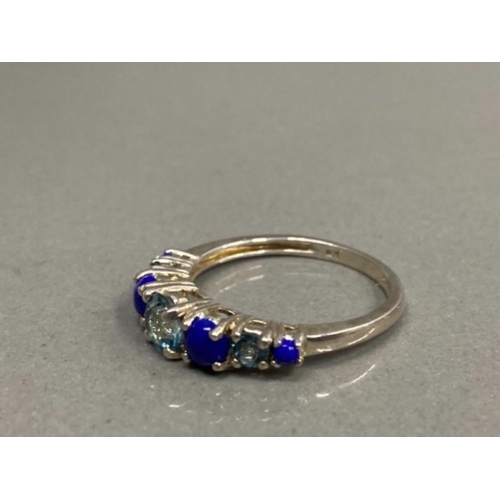 237 - SILVER 7 STONE ZIRCON AND LAPIS LAZULI RING SIZE P 2.2G