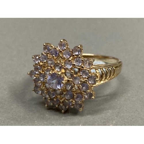 239 - 9CT YELLOW GOLD 37 STONE TANZANITE CLUSTER RING SIZE Q 3.6G GROSS