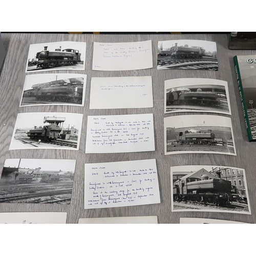 261 - LARGE COLLECTION OF BLACK AND WHITE PHOTOGRAPHS OF RAILWAY TRAINS WITH HAND WRITTEN DESCRIPTIONSON O... 