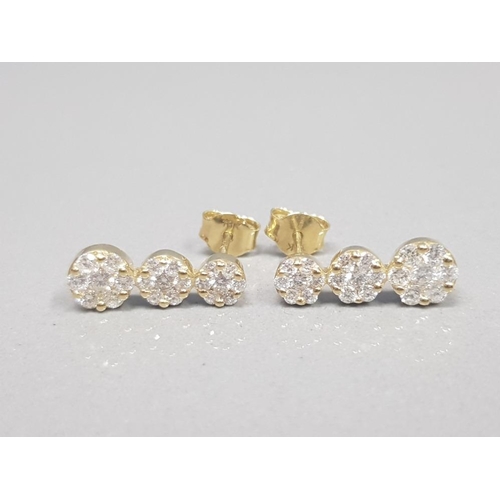 328 - PAIR OF 18CT YELLOW GOLD DIAMOND CLUSTER EARRINGS OF 1.2CT