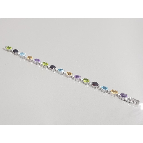 340 - SILVER BRACELET SET WITH 15 SEMI PRECIOUS STONES