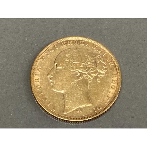 52 - 22CT GOLD 1873 FULL SOVEREIGN COIN