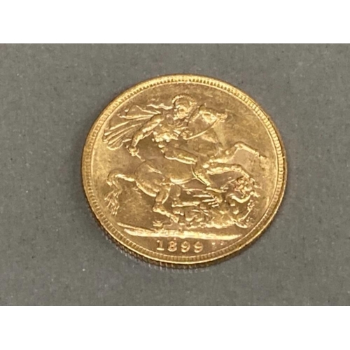 54 - 22CT GOLD 1899 FULL SOVEREIGN COIN