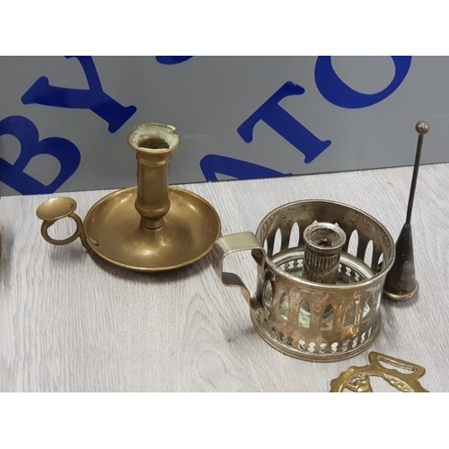 69 - MARKS AND SPENCER HAND DECORATED GOLD LEAF BOWL WITH A COLLECTION OF BRASS ITEMS , MANTLE CLOCK LOND... 