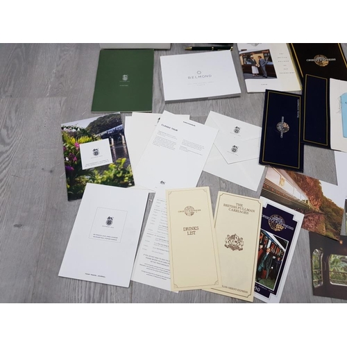 90 - THE ORIENT EXPRESS AND BELMOND TRAVEL BROCHURES INCLUDES DRINKS AND FOOD MENUS, TICKET LABELS, ENVEL... 