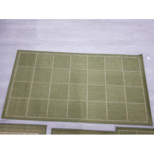 93 - 5 HALL RUGS GREEN CHECK WITH FLAT WEAVE AND GREEK GREEN 40 X 60, 60 X 110 AND 80 X 150 CM