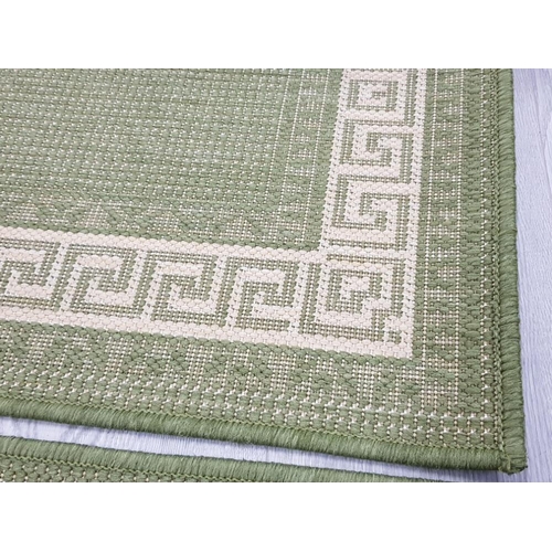 93 - 5 HALL RUGS GREEN CHECK WITH FLAT WEAVE AND GREEK GREEN 40 X 60, 60 X 110 AND 80 X 150 CM