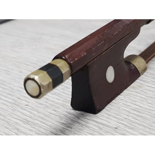 94 - ANTIQUE VIOLIN BOW, NICE QUALITY, WITH MOTHER OF PEARL INLAY, IN ROSEWOOD, POSSIBLY GERMAN