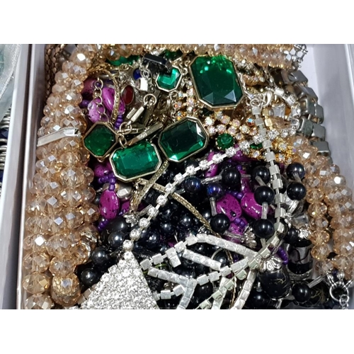 95 - 2 SMALL BOXES OF COSTUME JEWELLERY MAINLY NECKLACES WITH EARRINGS ETC