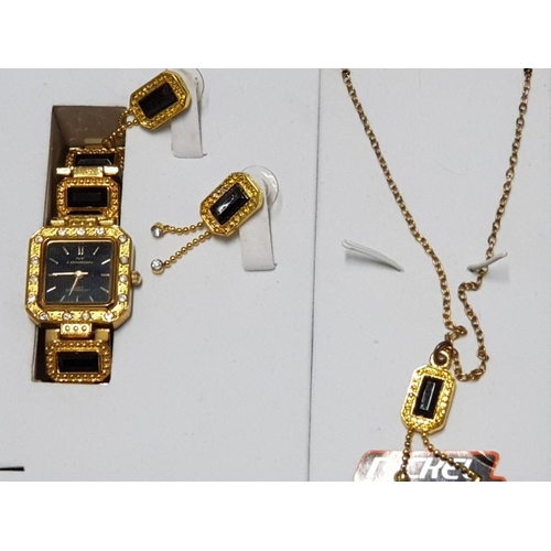 97 - 8 FASHIONABLE WRIST WATCHES WITH A COLLECTION OF COSTUME JEWELLERY INCLUDES EARINGS AND NECKLACES ET... 