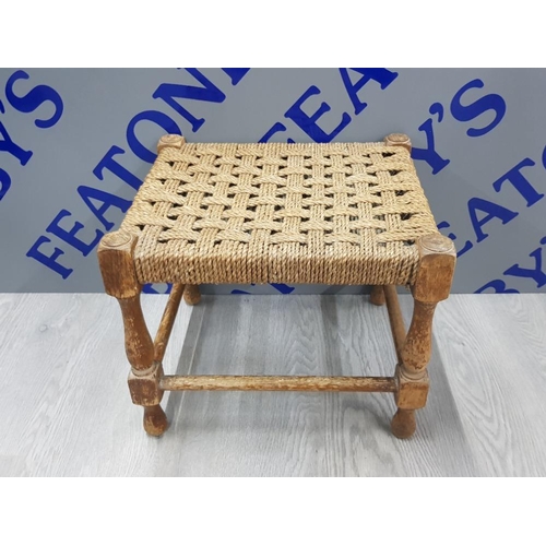 17 - VINTAGE RUSH SEATED STOOL TOGETHER WITH A PINE CRACKET STOOL