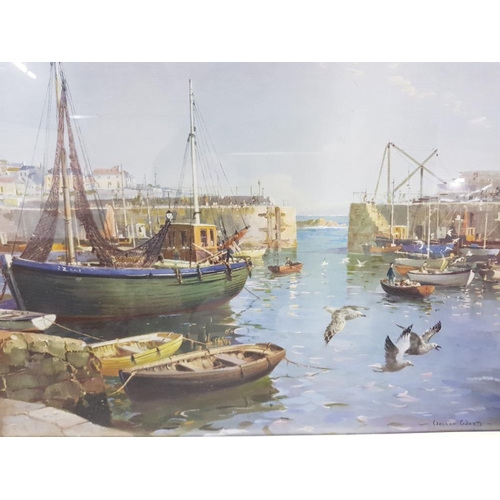 374 - 6 FRAMED PRINTS INCLUDES 2 BY RICHARD BARRET, HARBOUR SCENE BY VERNON WARD AND 2 SMALL PICTURESQUE B... 