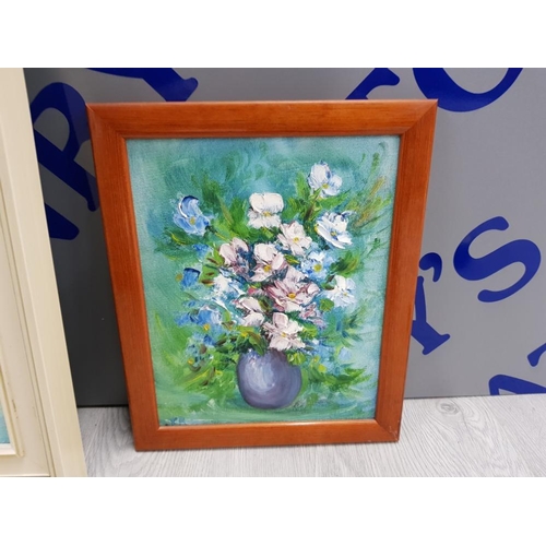 375 - 2 FRAMED STILL LIFE OIL PAINTINGS ON BOARD BY T. RICHARDS 57 X 49 CM, 24 X 30 CM