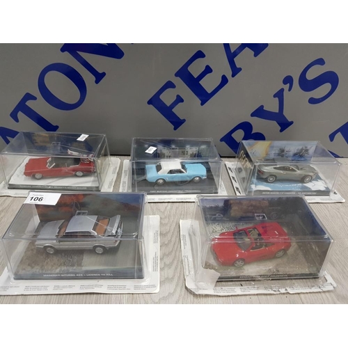 106 - 5 COLLECTORS 007 DIECAST VEHICLES IN PLASTIC SEALED CASES INCLUDING LICENCE TO KILL MASERATI BITURBO... 