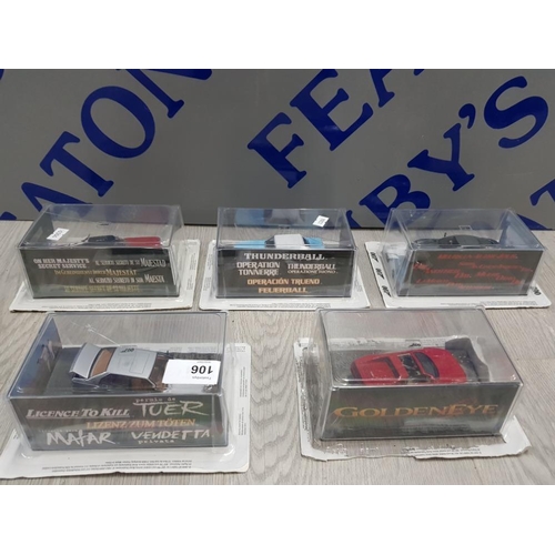 106 - 5 COLLECTORS 007 DIECAST VEHICLES IN PLASTIC SEALED CASES INCLUDING LICENCE TO KILL MASERATI BITURBO... 