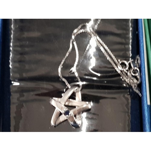 108 - 4 SILVER NECKLACES AND PENDANTS, SILVER EARRINGS, SILVER KIDS BANGLE AND A SILVER RELIGIOUS PENDANT