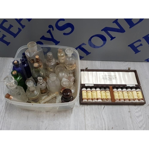 114 - COLLECTION OF MEDICINE BOTTLES AND A CASE OF BIOCHEMIC MEDICINE