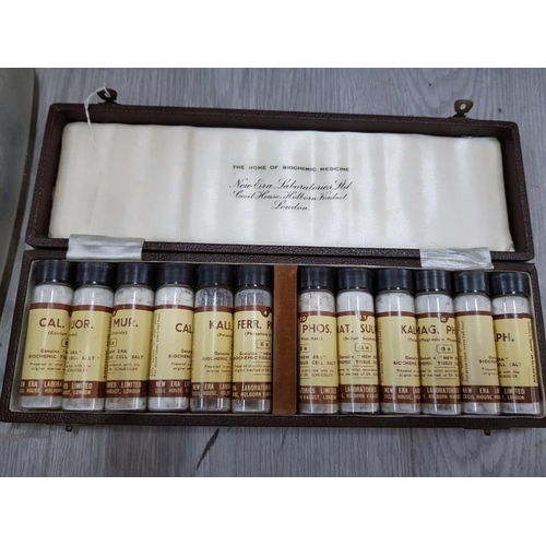 114 - COLLECTION OF MEDICINE BOTTLES AND A CASE OF BIOCHEMIC MEDICINE