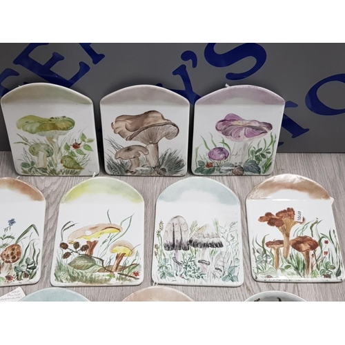 116 - 9 HAND PAINTED SCANDANAVIAN MUSHROOM DESIGN POTTERY WITH DECORATIVE BOWL