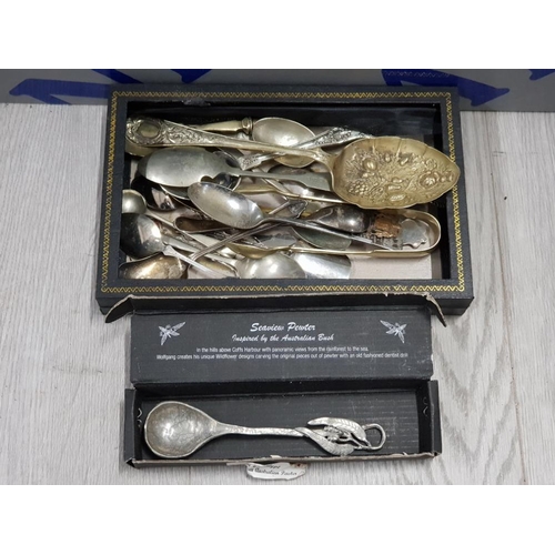 117 - COLLECTION OF SILVER PLATED SPOONS AND A PEWTER AUSTRALIAN WILDFLOWER DESIGN SPOON