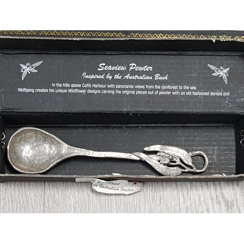 117 - COLLECTION OF SILVER PLATED SPOONS AND A PEWTER AUSTRALIAN WILDFLOWER DESIGN SPOON