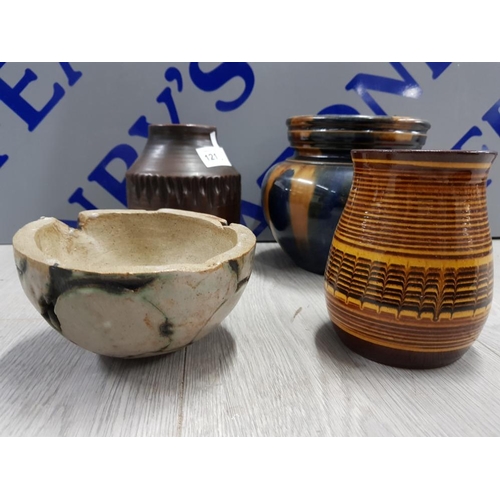 121 - 4 PORCELAIN ITEMS INCLUDING A TOBACCO JAR, ASHTRAY AND 2 POTS