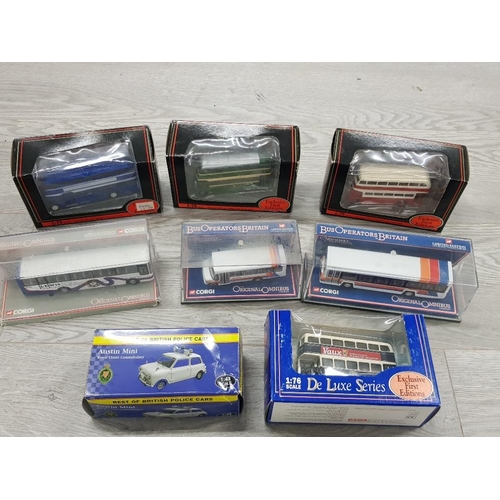 141 - A COLLECTION OF 8 BOXED DIE CAST VEHICLES INCLUDES CORGI BUSSES ETC