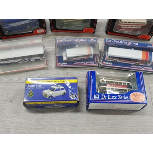 141 - A COLLECTION OF 8 BOXED DIE CAST VEHICLES INCLUDES CORGI BUSSES ETC