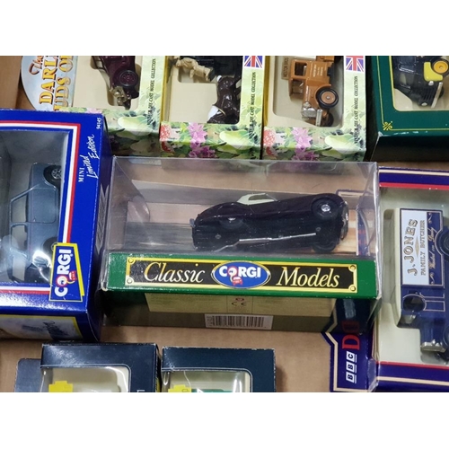 150 - A BOX OF MISCELLANEOUS DIE CAST VEHICLES INCLUDES CORGI MOSTLY STILL BOXED