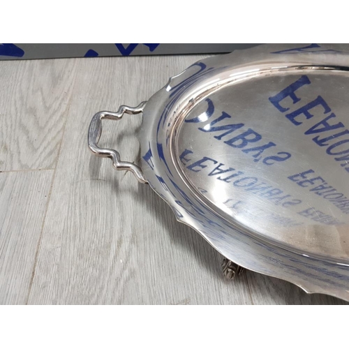 174 - LARGE OVAL KINGSWAY PLATE CHROMED BUTLERS TRAY WITH CAST SIDE HANDLES