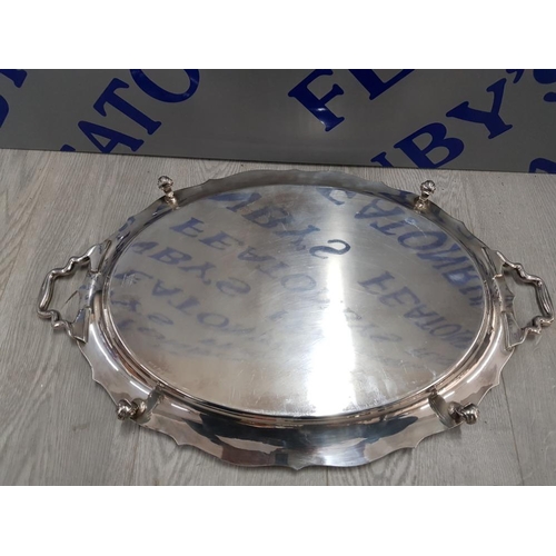 174 - LARGE OVAL KINGSWAY PLATE CHROMED BUTLERS TRAY WITH CAST SIDE HANDLES