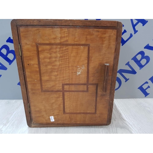 176 - EDWARDIAN SMALL OAK HINGED DOOR CABINET WITH FITTED COMPARTMENTS TO INTERIOR