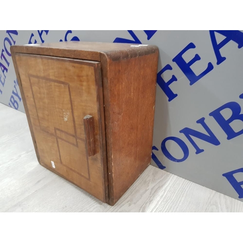 176 - EDWARDIAN SMALL OAK HINGED DOOR CABINET WITH FITTED COMPARTMENTS TO INTERIOR