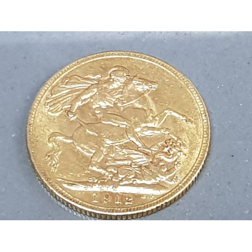 2 - 22CT GOLD 1912 GEORGE V FULL SOVEREIGN COIN