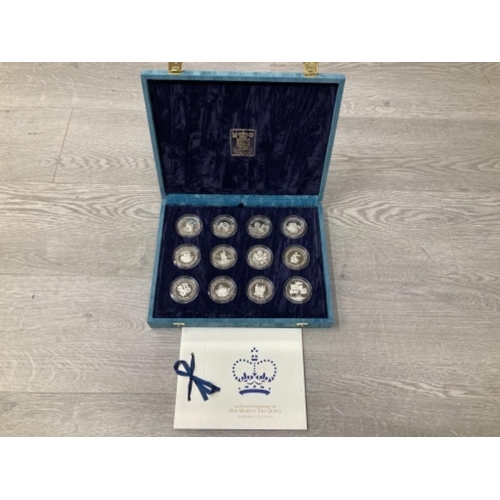 210 - 1996 THE QUEENS 70TH BIRTHDAY SILVER PROOF 12 PIECE COIN COLLECTION IN ORIGINAL PACKAGING WITH COA