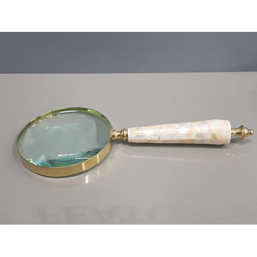 216 - LARGE SILVER PLATED MOTHER OF PEARL MAGNIFYING GLASS