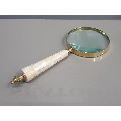 216 - LARGE SILVER PLATED MOTHER OF PEARL MAGNIFYING GLASS