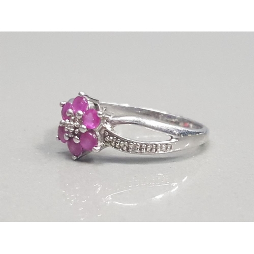 217 - SILVER RING SET WITH RUBY AND DIAMONDS SIZE Q 2.2G GROSS