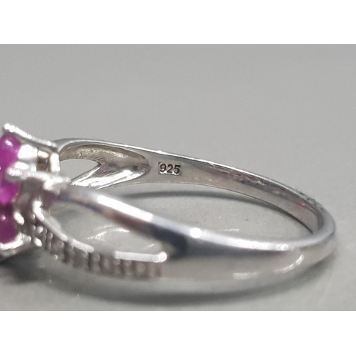 217 - SILVER RING SET WITH RUBY AND DIAMONDS SIZE Q 2.2G GROSS