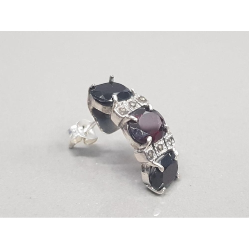 218 - A PAIR OF GARNET DROP EARRINGS ON SILVER POSTS