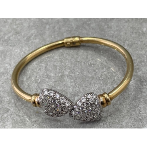 220 - SILVER GOLD PLATED CZ HEART BANGLE 16.1G