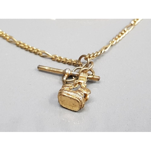 241 - GOLD PLATED FIGARO CURB NECKLET WITH T BAR AND SEAL ATTACHED GOLD PLATED TOUCH BALL AND LINK BRACELE... 