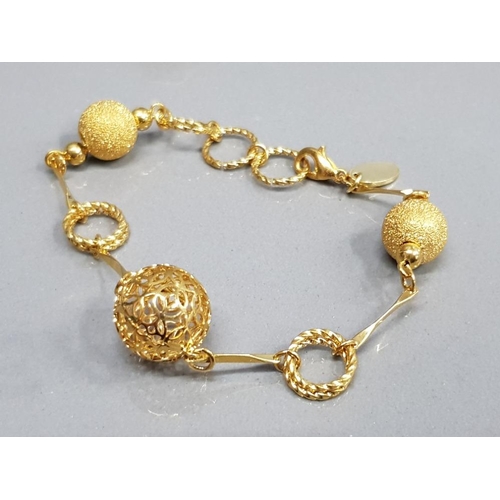 241 - GOLD PLATED FIGARO CURB NECKLET WITH T BAR AND SEAL ATTACHED GOLD PLATED TOUCH BALL AND LINK BRACELE... 