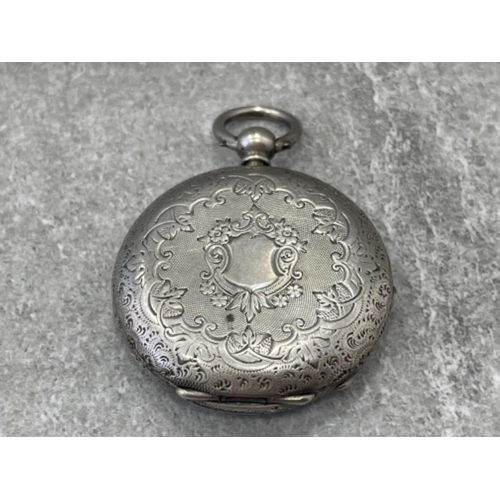 261 - SILVER POCKET WATCH WITH SILVER DIAL ORNATE DESIGN