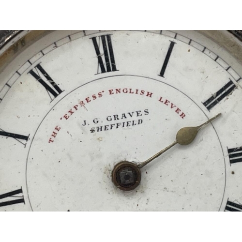 267 - HALLMARKED SILVER GENTS POCKET WATCH WHITE DIAL WITH THE EXPRESS ENGLISH LEVER WRITTEN BY J G GRAVES... 