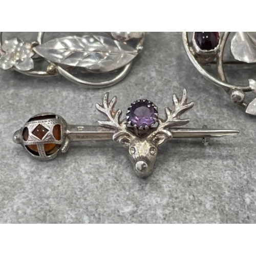 284 - 3 SILVER ORNATE BROOCHES 2 SET WITH STONES 20.7G