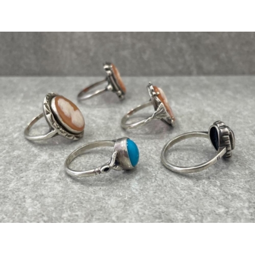 286 - 5 LADIES SILVER RINGS INCLUDING CAMEO