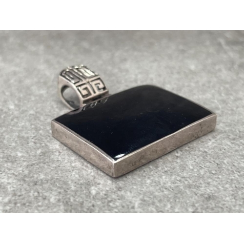 297 - ORNATE SILVER BLACK SQUARE PENDANT