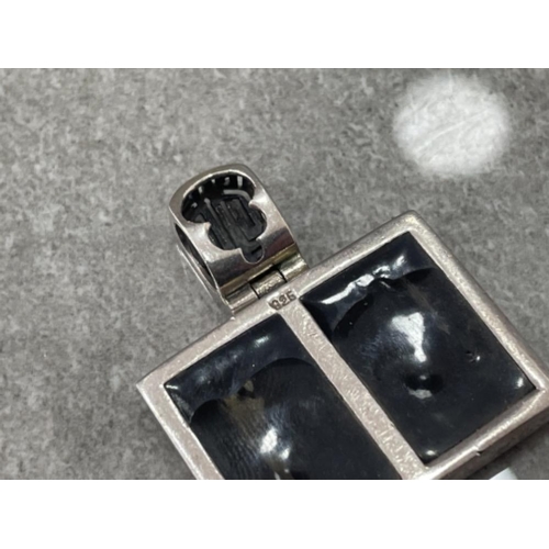 297 - ORNATE SILVER BLACK SQUARE PENDANT