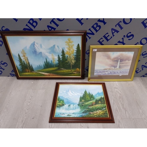 36 - 3 FRAMED PICTURES INCLUDING 2 OIL ON BOARDS OF OUTDOOR SCENES ONE SIGNED BY W.CHAPMAN AND ONE SIGNED... 